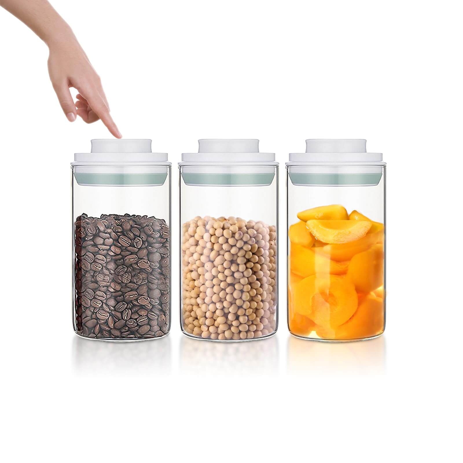 Fecoqi 3-piece QuickPop glass storage set with 27oz airtight pop-up lids