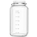 Extra large 2-gallon square glass storage jar with stainless steel handle on white background