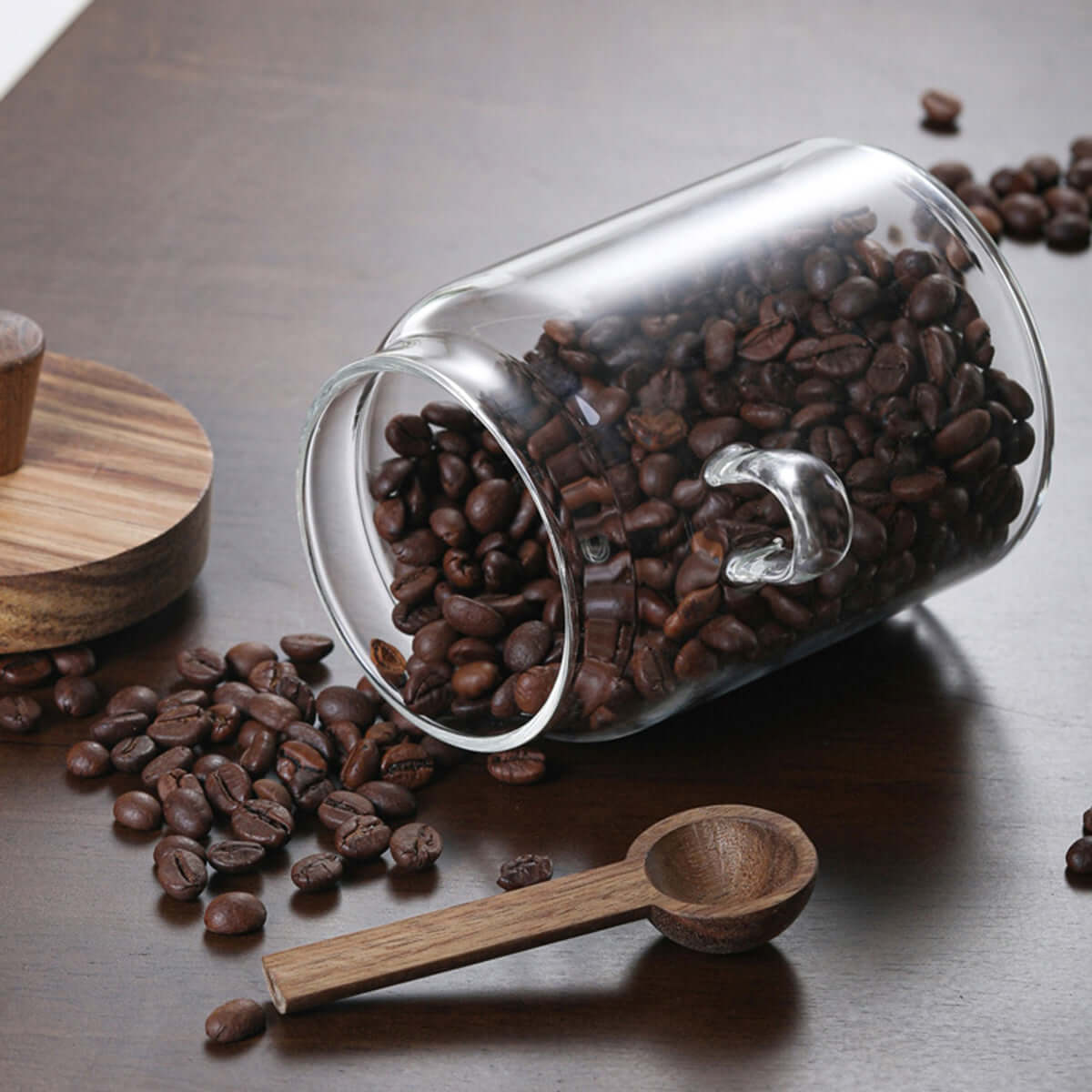Set of 3 Glass Coffee & Sugar Jars with Bamboo Lids - 25oz Airtight Kitchen Canisters with Wooden Spoons