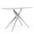 45 inch modern glass console table with sculptural silver chrome frame