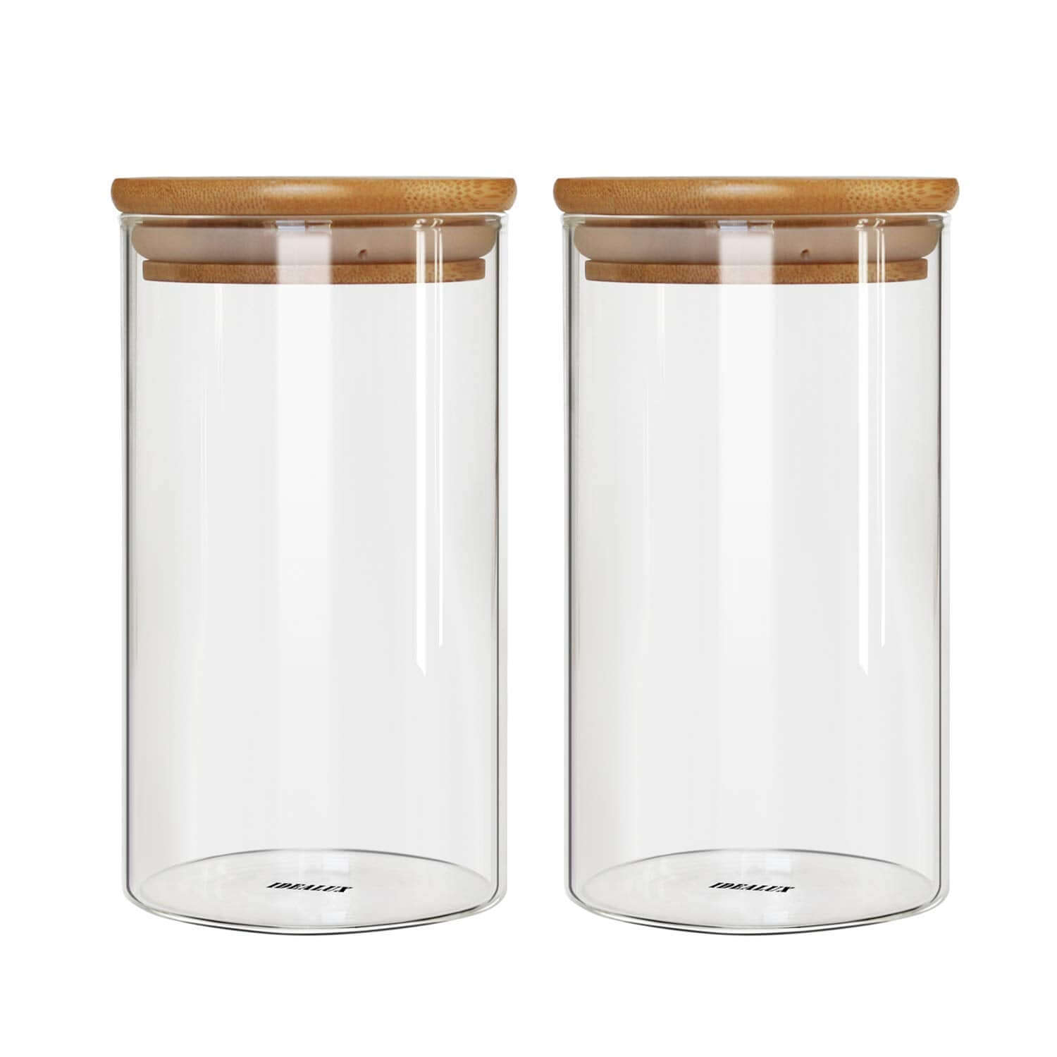 Set of 2 IDEALUX 48oz borosilicate glass jars with airtight lids for pantry storage
