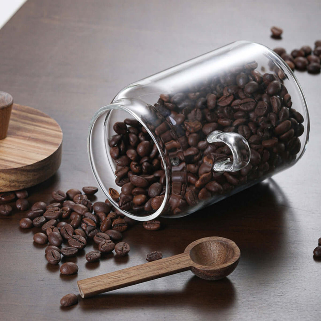 25oz Glass Coffee & Sugar Jar with Bamboo Lid - Airtight Storage Canister with Integrated Wooden Spoon