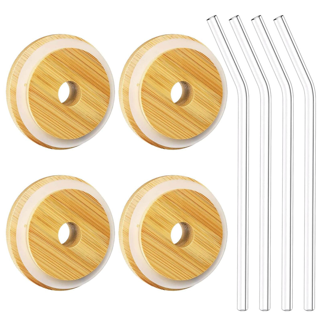 Airtight silicone seal and straw hole detail on natural bamboo lid for regular mouth mason jar
