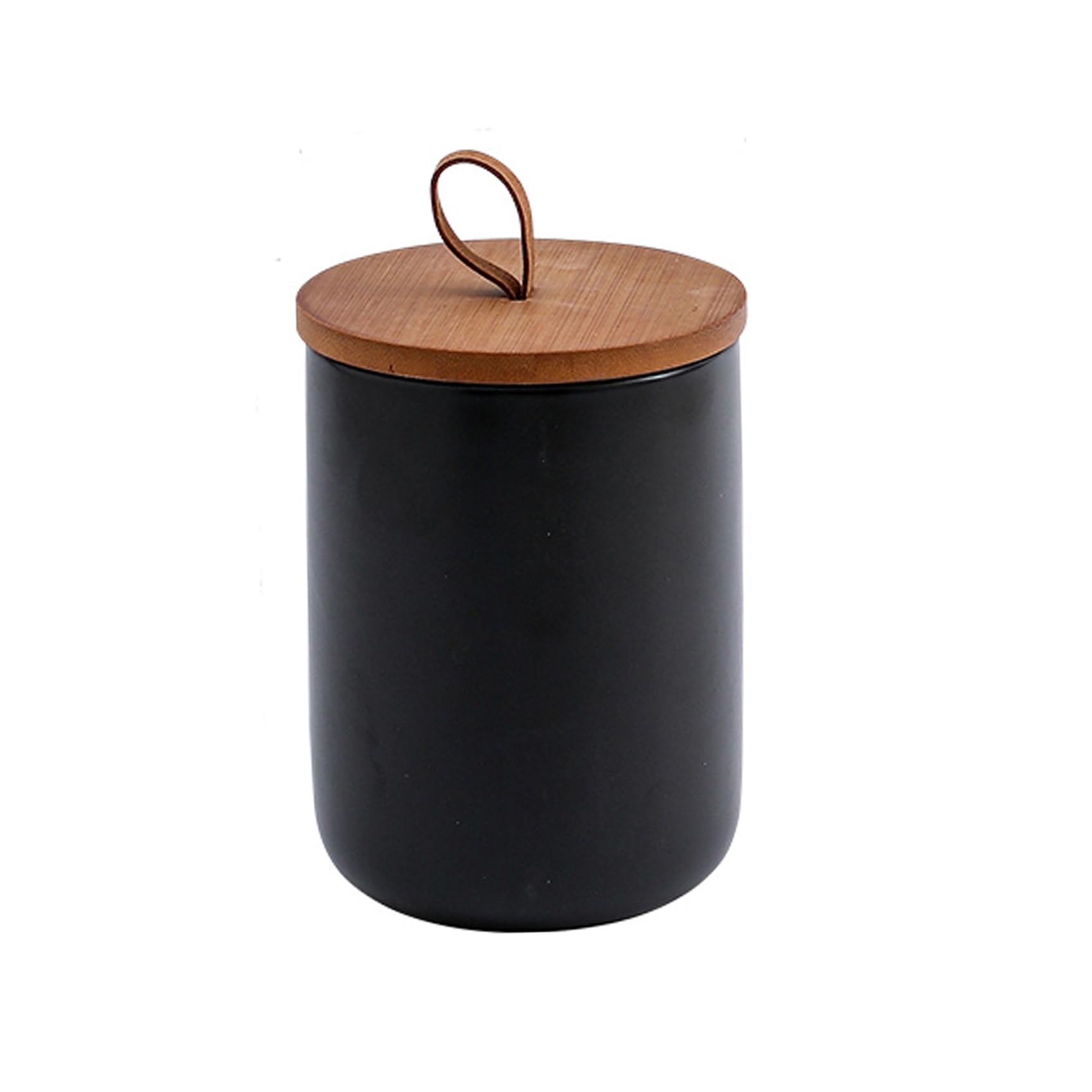 ALSKHEAS minimalist matte black ceramic canister with airtight bamboo lid 27oz