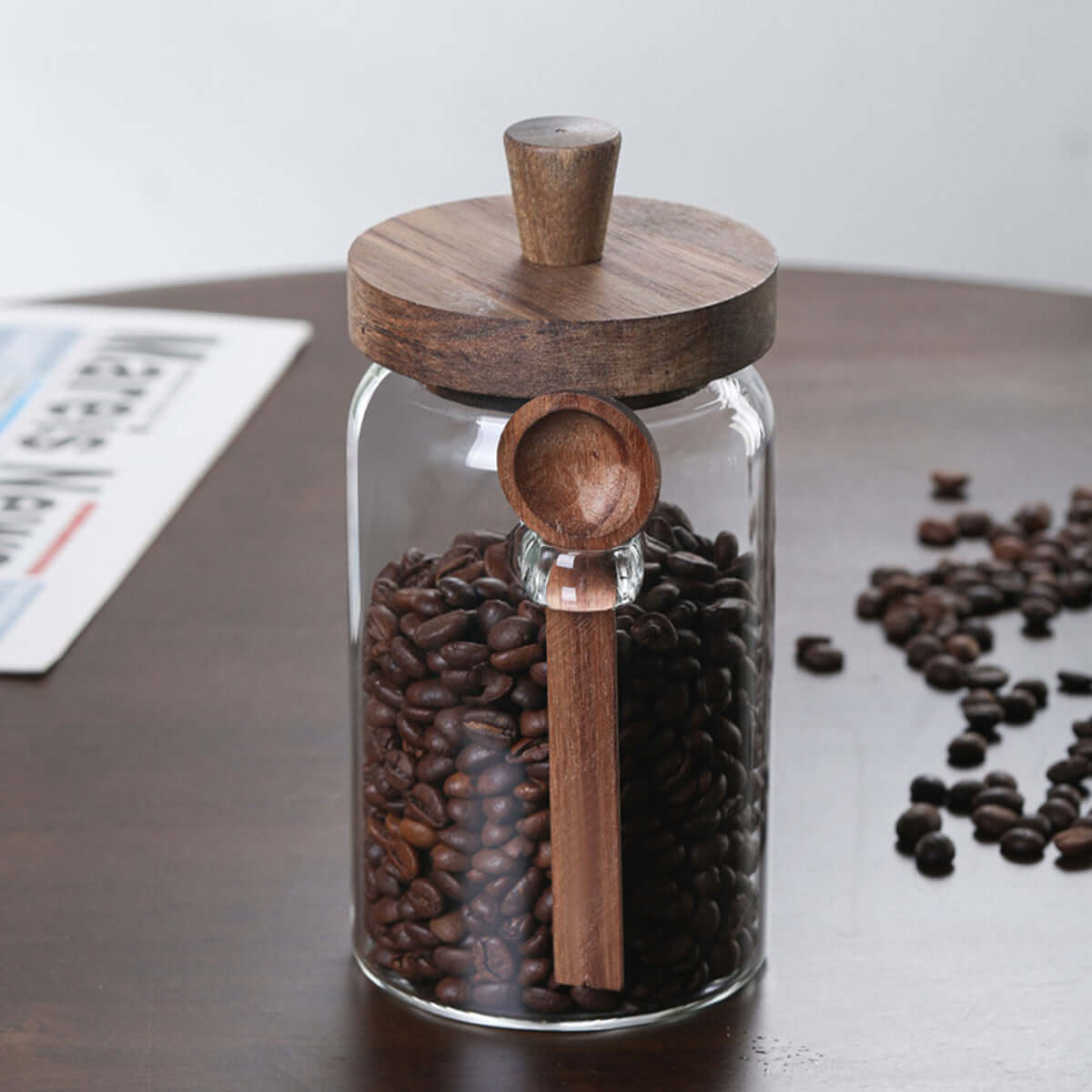 Set of 3 Glass Coffee & Sugar Jars with Bamboo Lids - 25oz Airtight Kitchen Canisters with Wooden Spoons
