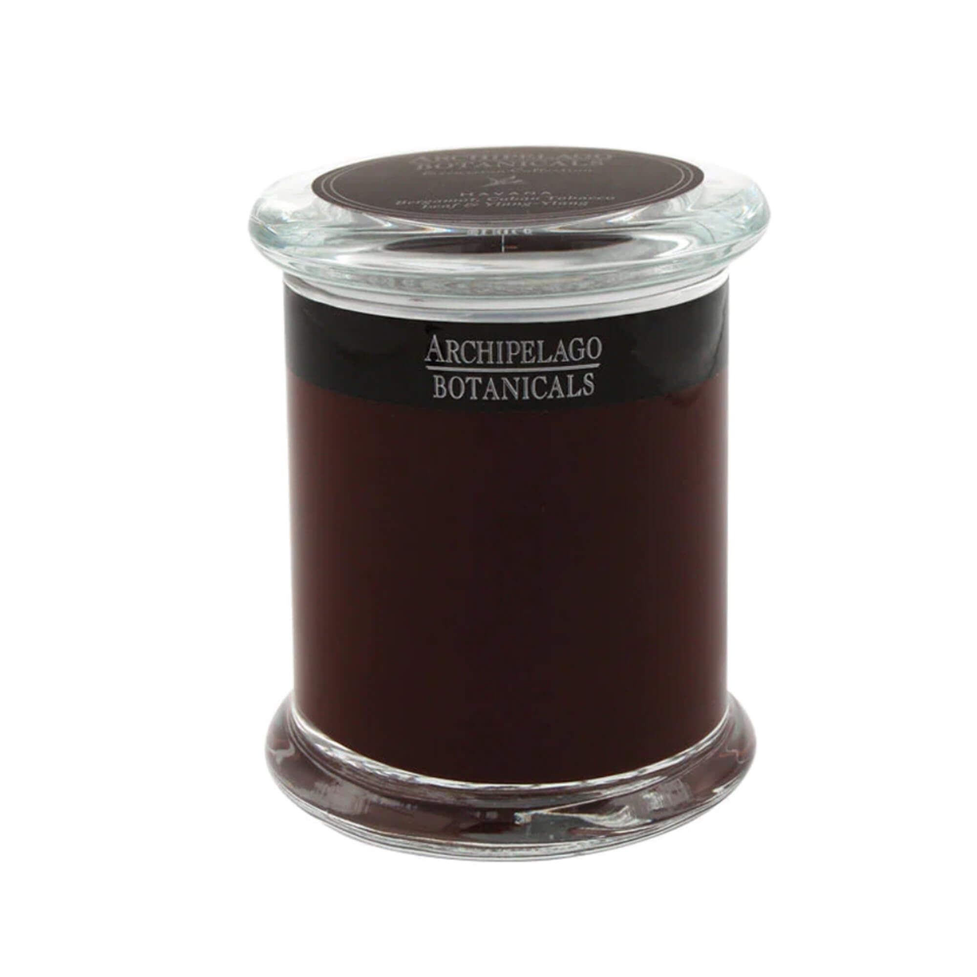 Havana Aromatic Glass Candle in a decorative apothecary jar featuring Archipelago Botanicals branding.