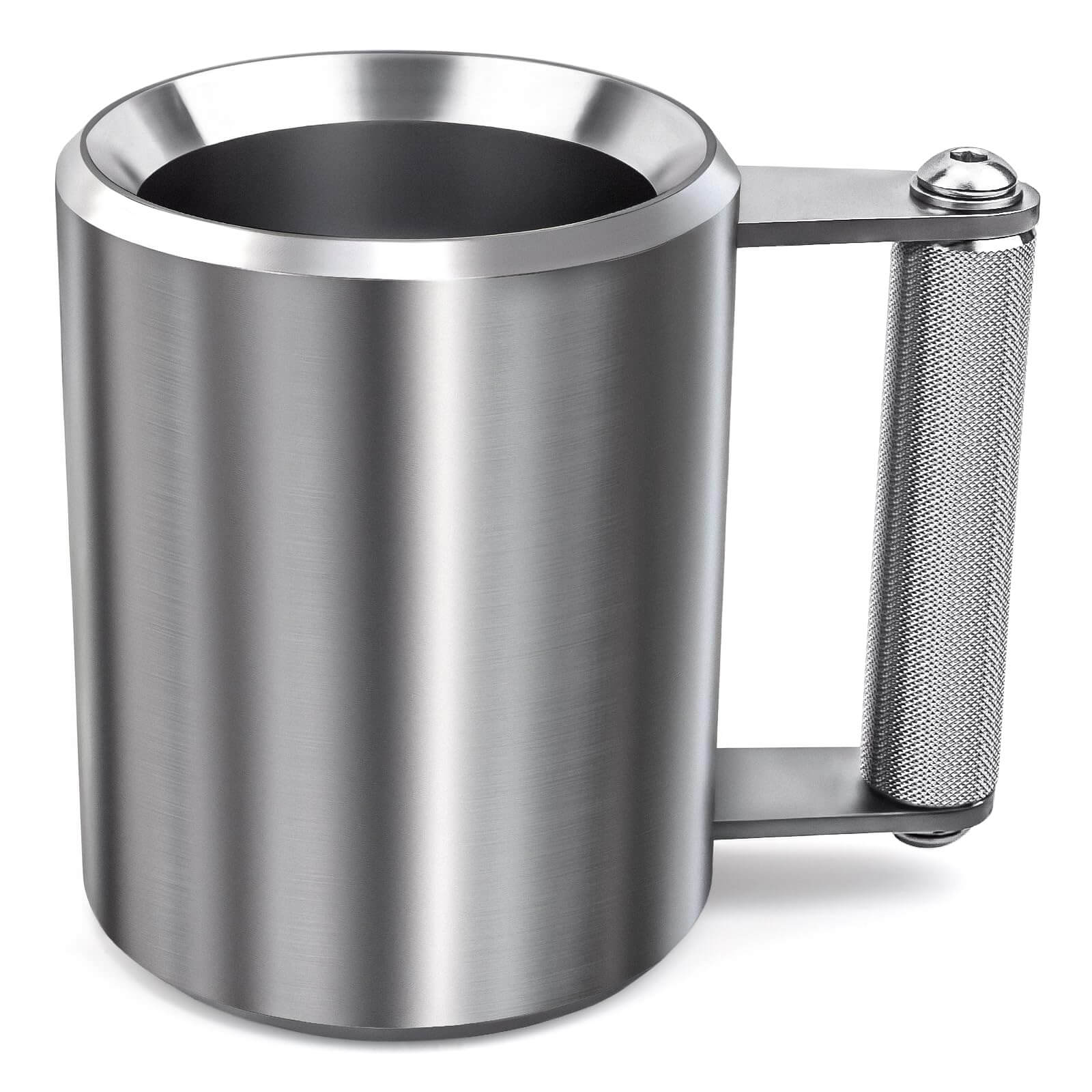 Dumbbell Delight 10KG stainless steel mug weighing 22LB for fitness and coffee lovers.
