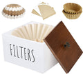 Rustic white solid wood coffee filter box with protective lid and decorative lettering