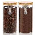 EcoChic glass canister set with two coffee jars featuring airtight bamboo lids and iron locking clamps
