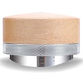 KNODOS espresso precision distributor with a premium maple wood handle and 53.3mm stainless steel base.