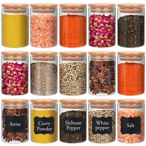 15-piece set of 8oz glass storage jars with natural bamboo lids for kitchen organization
