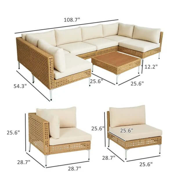 Rearrangeable modular wicker sectional sofa for garden and terrace