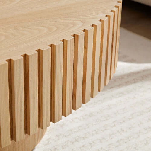 Modern Handmade Drum Coffee Table – Natural Ash Wood Pedestal Base – 43.7" Oval Low-Profile Centerpiece for Living Room