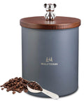 Sunniva 1.4L matte gray stainless steel airtight coffee canister with measuring spoon