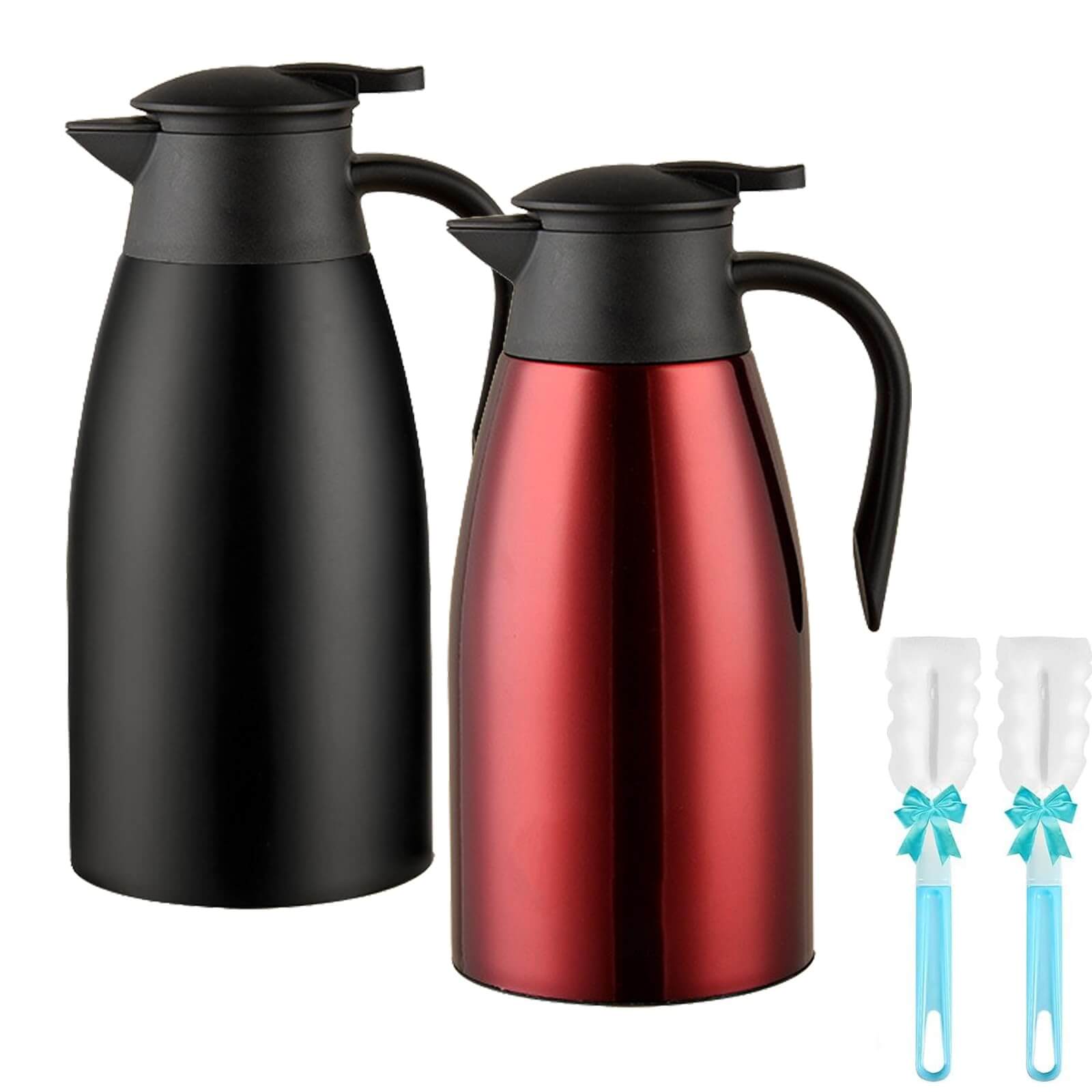 70 oz thermal coffee carafe 2-pack set in black and red stainless steel for office and home catering.