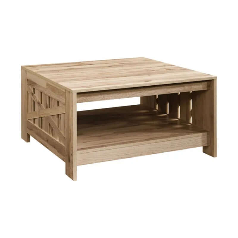 Black oak square coffee table with a modern rustic design and durable engineered wood construction