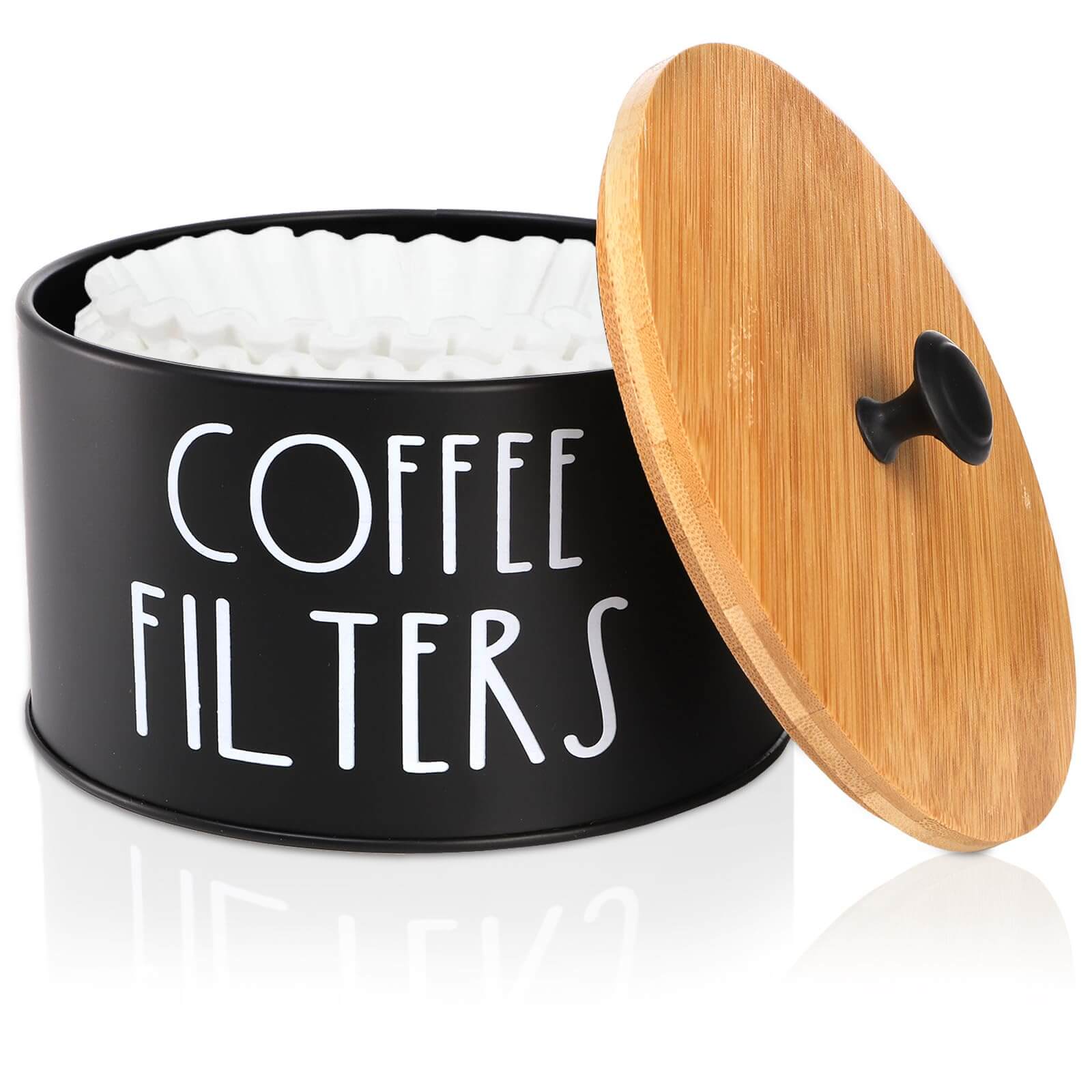 Acshio coffee filter holder featuring a natural rustic bamboo lid and a sturdy matte metal body.