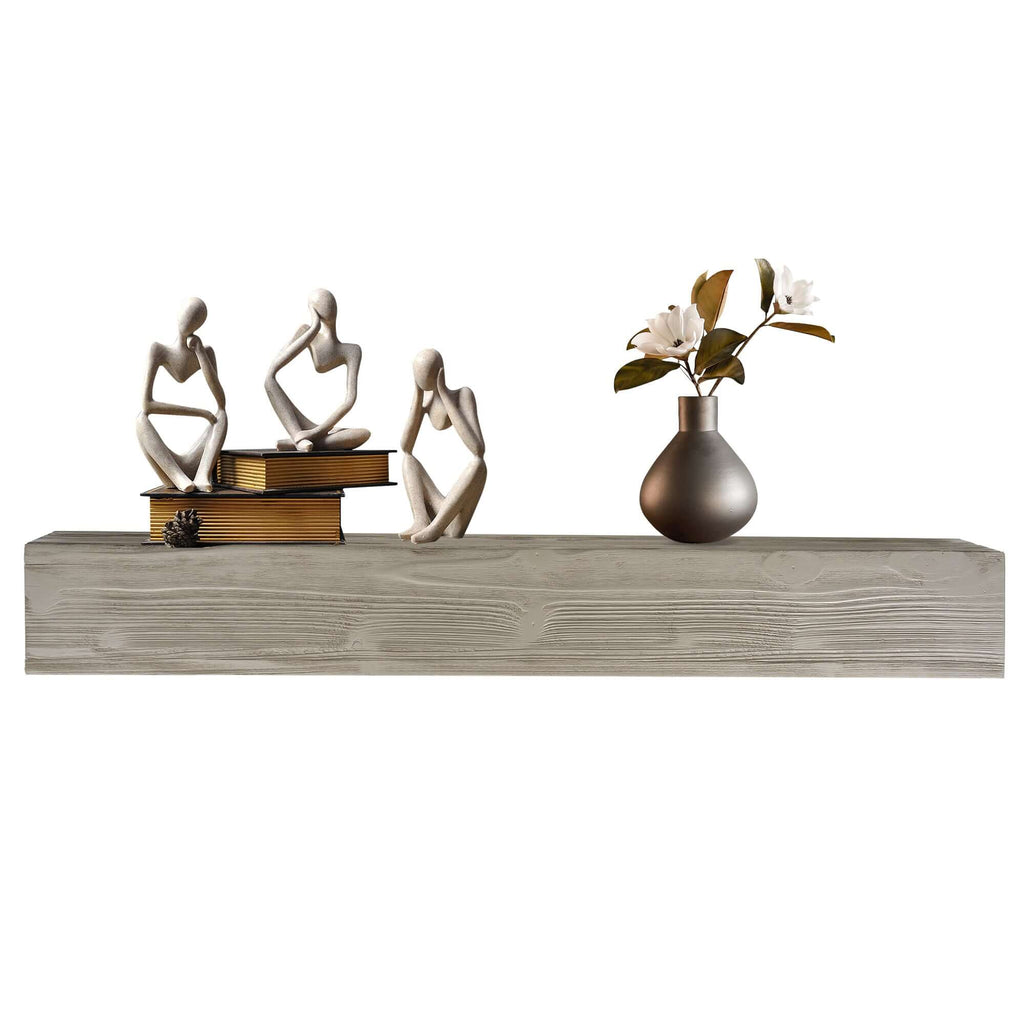 72" rustic solid wood fireplace mantel with decor, showcasing wood mantel design for stylish living spaces.