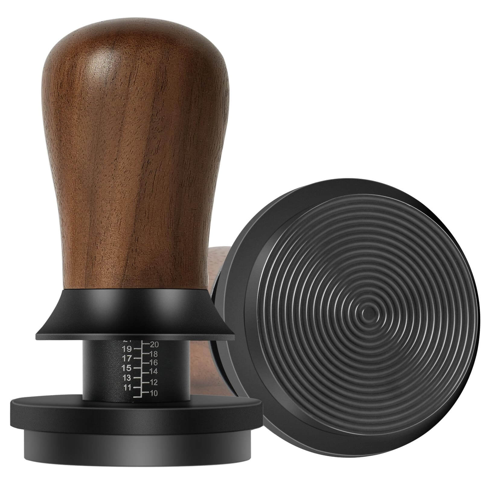 PUSEE 51mm calibrated espresso tamper with titanium-coated base and wood handle