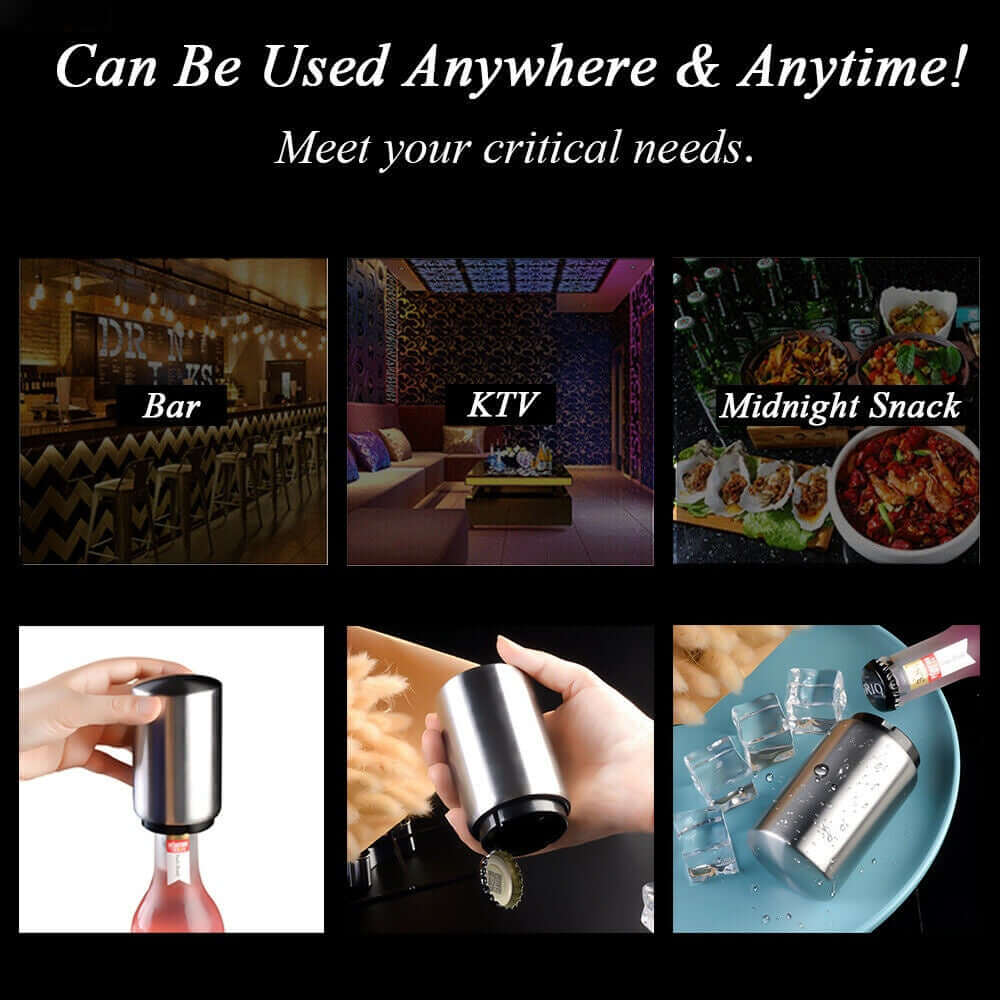 SwiftPop Automatic Magnetic Bottle Opener - Stainless Steel Push-Down Beer Opener - Portable Bar Accessory & Gift for Enthusiasts