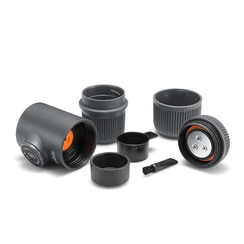 Compact components of WACACO Minipresso travel coffee device