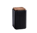 Modern square ceramic storage jar in matte black with delicate porcelain glaze