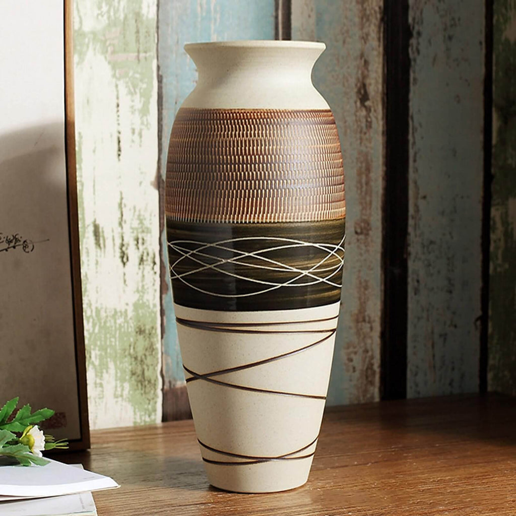 12.6" Rustic Boho Ceramic Vase - Heavy-Duty Handcrafted Pottery - Large Textured Centerpiece for Living Room & Floor Decor
