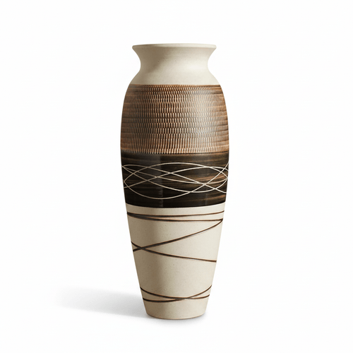 Large 12.6 inch rustic boho ceramic vase with wide mouth and textured finish