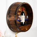 Handcrafted solid oak whiskey barrel wall rack with rustic wood finish