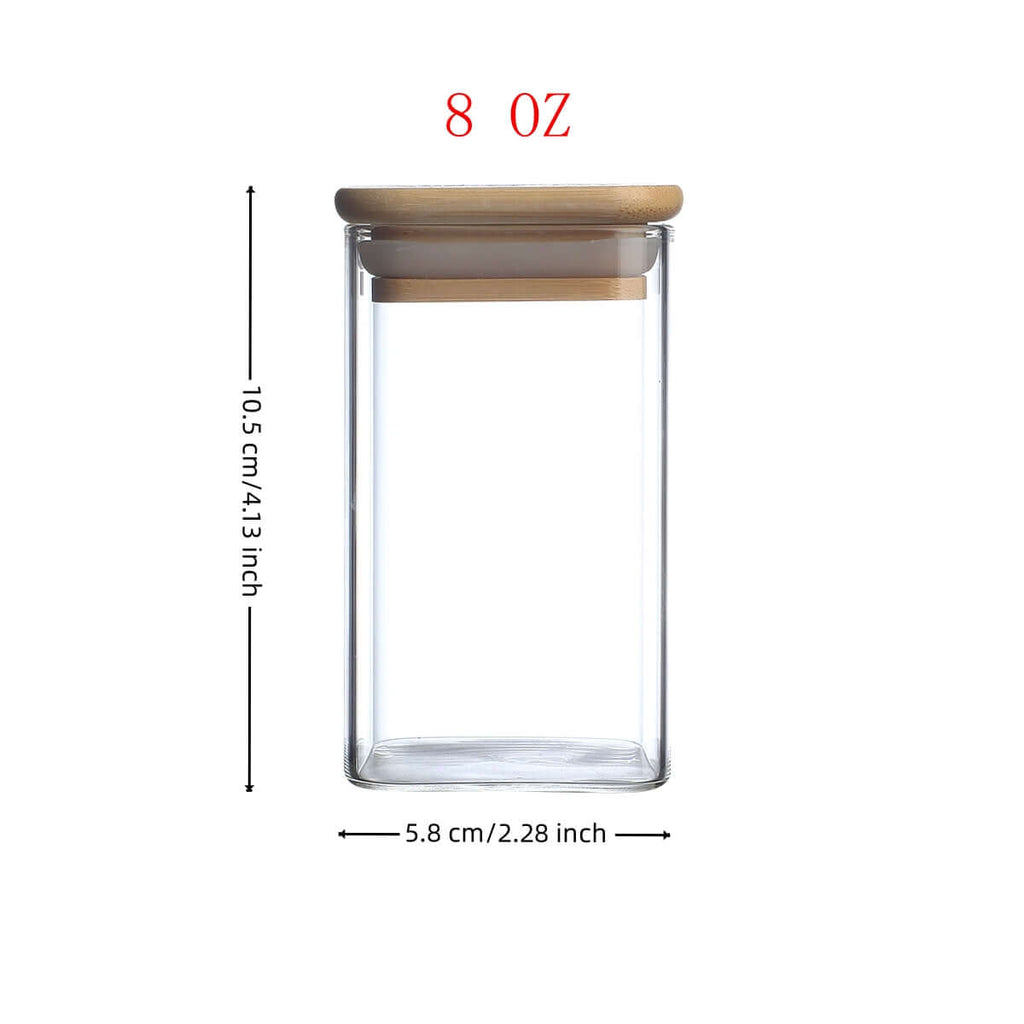 12-Piece Glass Spice Jars Set - Square Airtight Seasoning Containers with 72 Minimalist Labels - Bamboo Lids