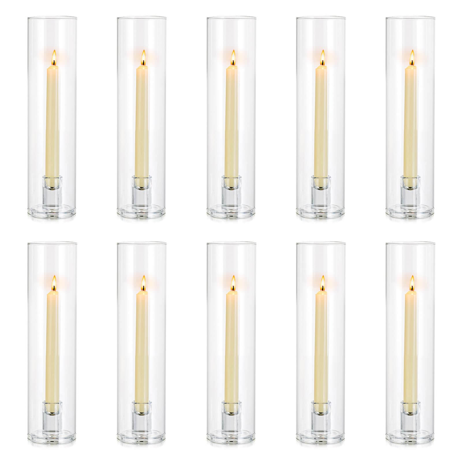 10-piece crystal hurricane taper candle holders set 11.8 inches tall clear glass