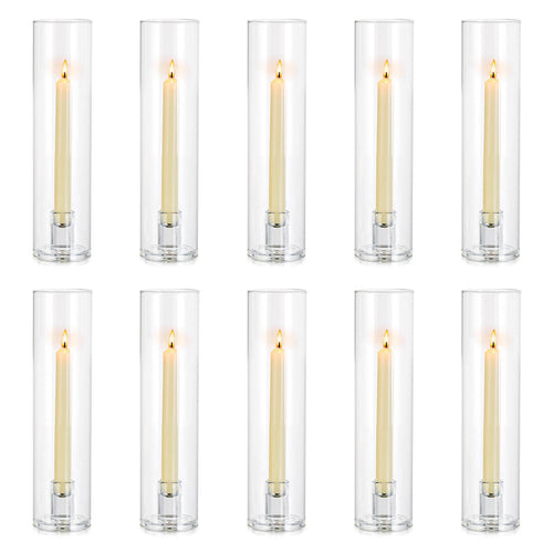 10-piece crystal hurricane taper candle holders set 11.8 inches tall clear glass