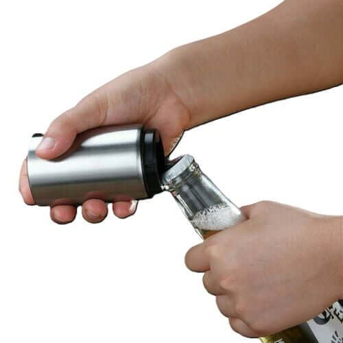 SwiftPop automatic push-down magnetic bottle opener in stainless steel