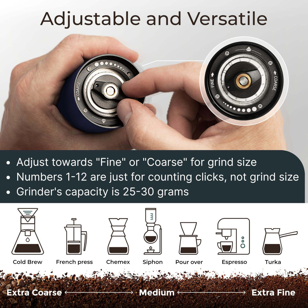 EasyGrind Stainless Steel Manual Coffee Grinder - Precision 420 Stainless Conical Burrs - Portable Hand Crank Mill for Home & Camping
