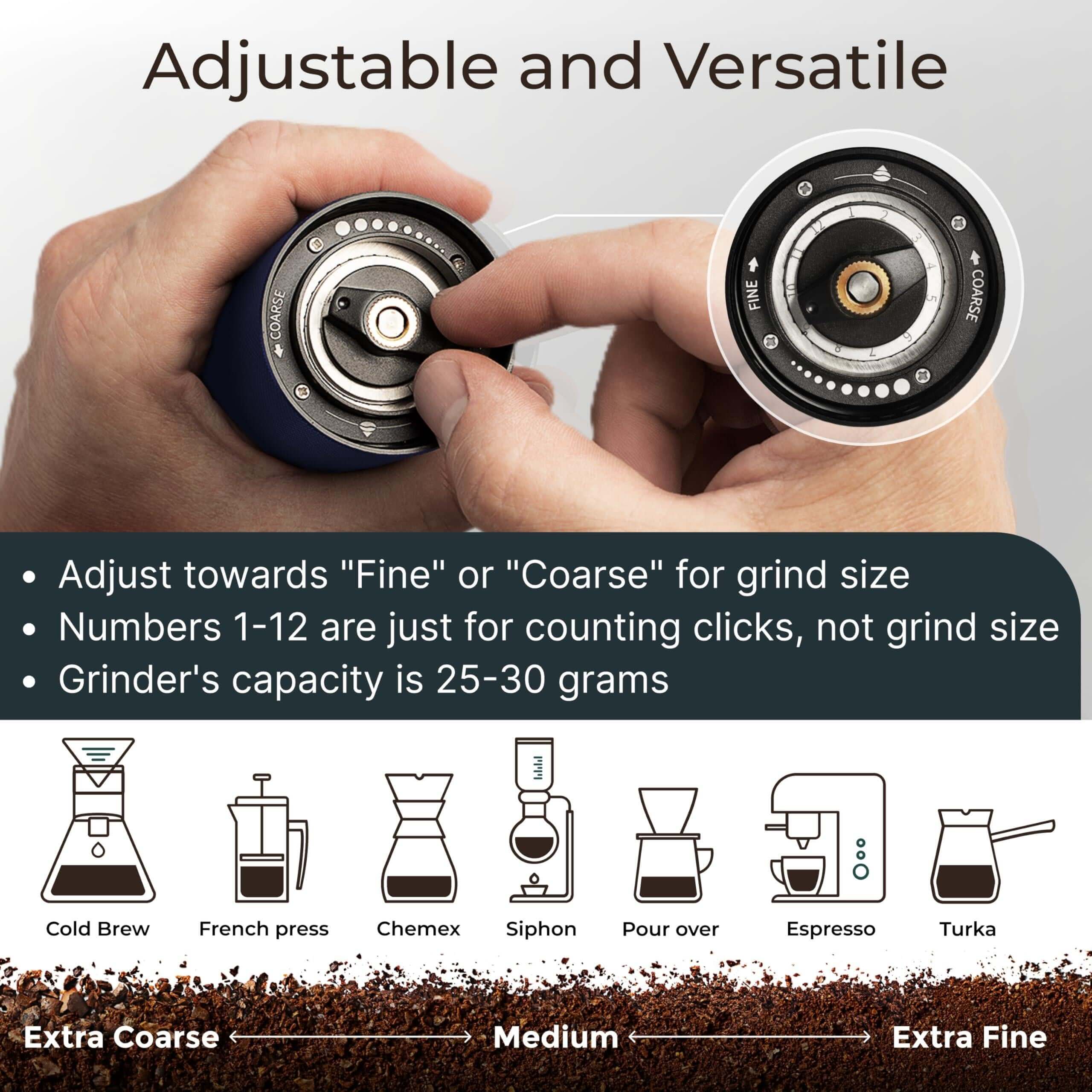 EasyGrind Stainless Steel Manual Coffee Grinder - Precision 420 Stainless Conical Burrs - Portable Hand Crank Mill for Home & Camping