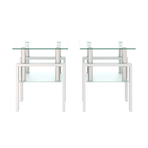 Modern Tempered Glass Tea Table Set (2-Pack) – Minimalist Circular Nesting Tables – Elegant White Base Centerpiece for Living Room