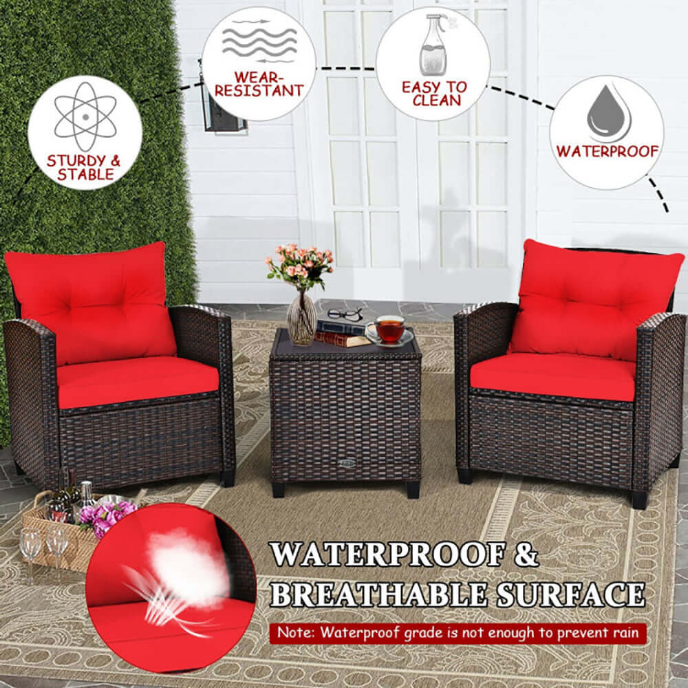 Square rattan coffee table with tempered glass top and 4 suckers for stability