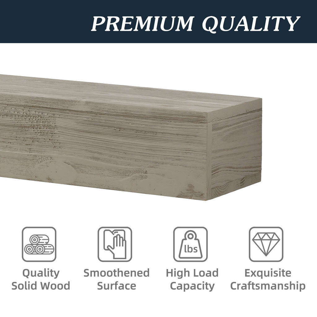 Premium quality wood mantel showcasing solid wood, smoothed surface, high load capacity, and exquisite craftsmanship.