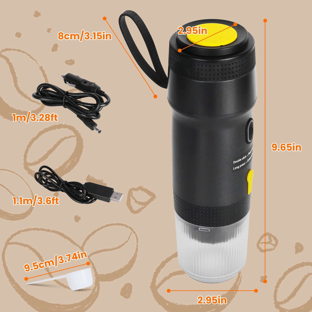 Portable Electric Espresso Machine with Self-Heating - 2.0oz Cordless Travel Coffee Maker - 176°F Rapid Heating for Car & Camping