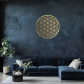 16" Metal Lotus Flower Wall Art - wall art decor featuring Sri Yantra geometric design in modern living room setting.