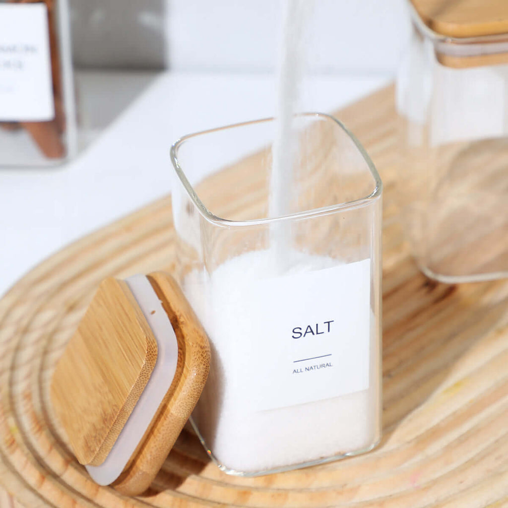 24-Piece Glass Spice Jars Set | 4oz Square Seasoning Containers with Airtight Bamboo Lids