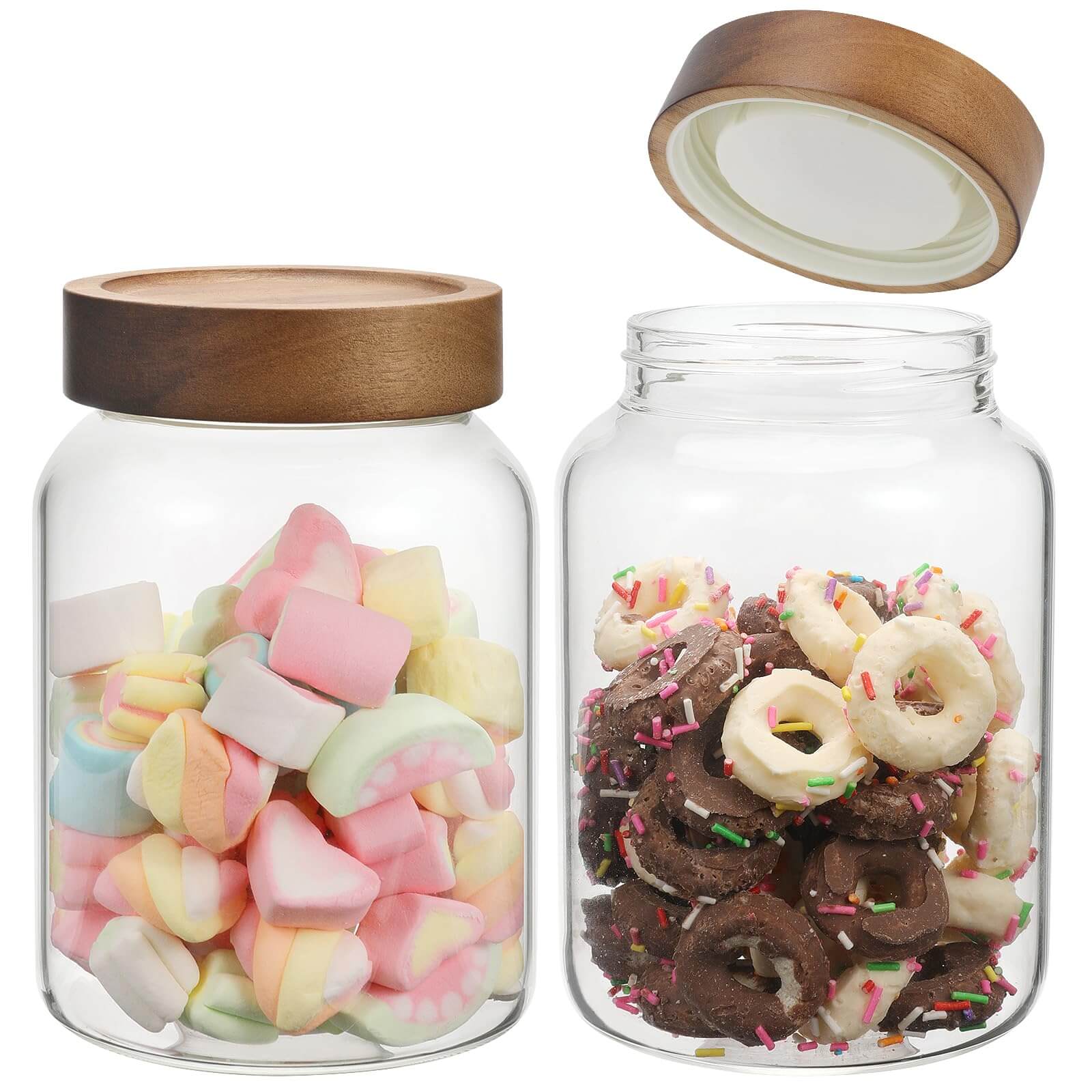 OULOVECO 40oz airtight glass storage jar 2-pack set with secure screw lids for kitchen organization.