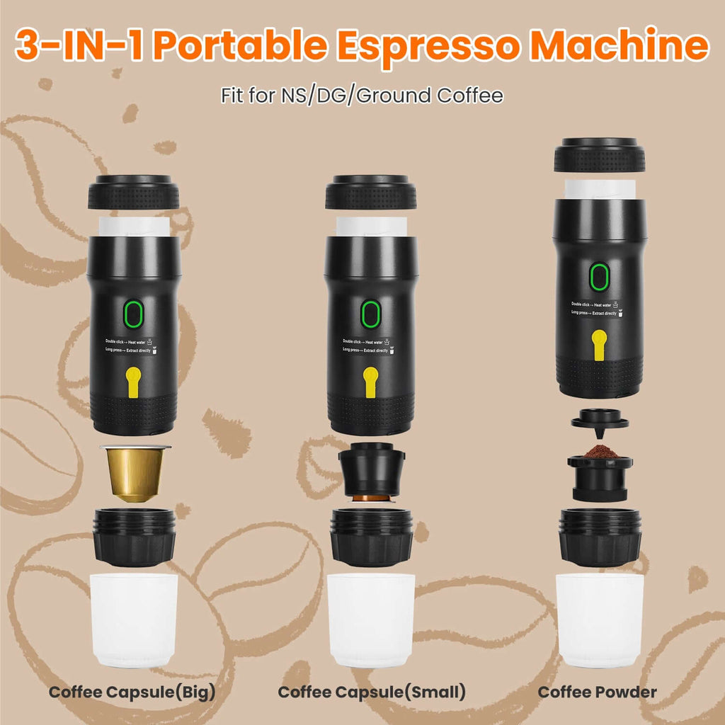 Portable Electric Espresso Machine with Self-Heating - 2.0oz Cordless Travel Coffee Maker - 176°F Rapid Heating for Car & Camping