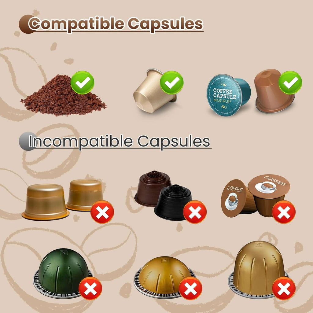 Universal travel coffee maker compatible with capsules and ground coffee