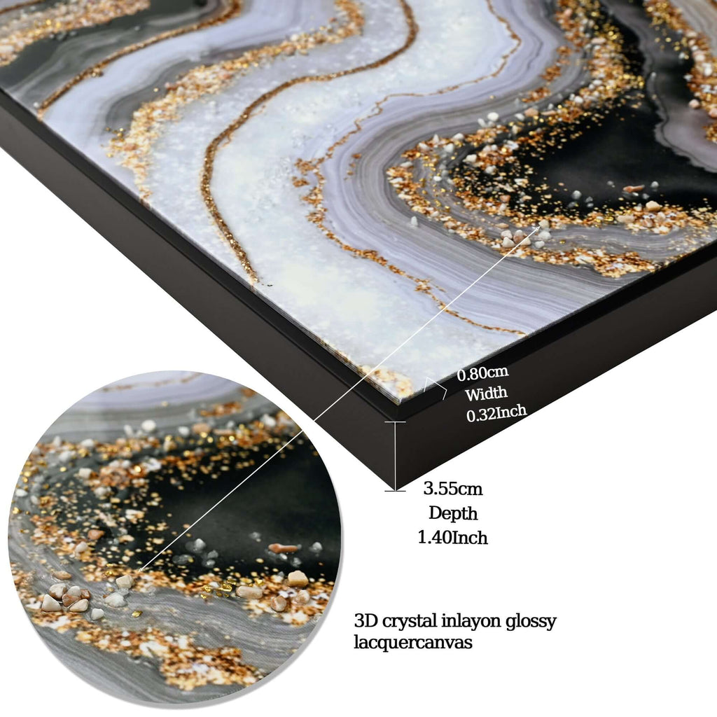 Hand-painted 3D texture and gold marble details on abstract canvas