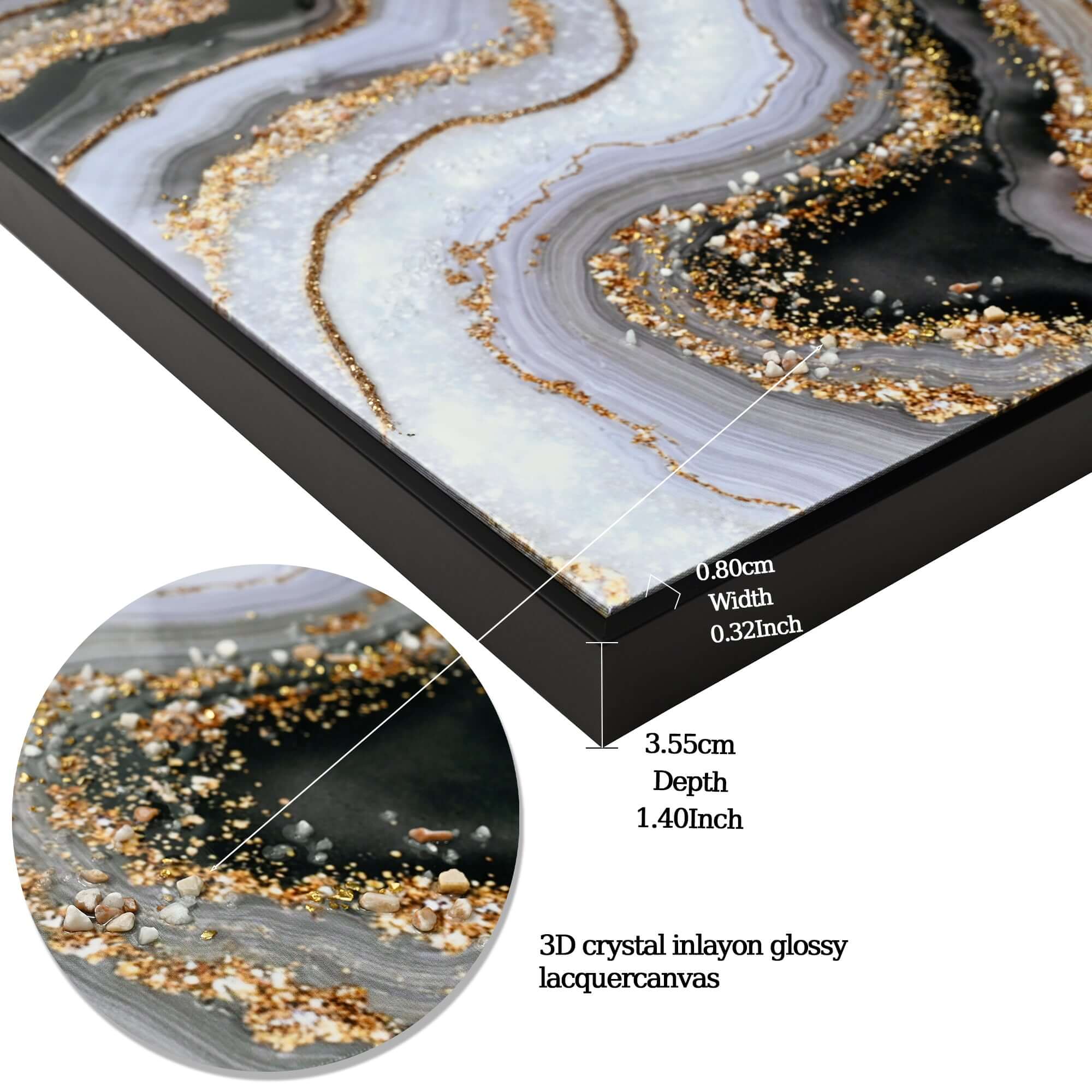 Hand-painted 3D texture and gold marble details on abstract canvas
