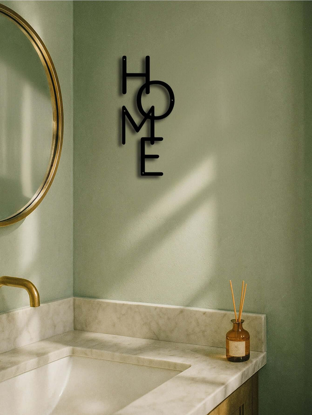 Unique cursive HOME wall sculpture made of durable black metal