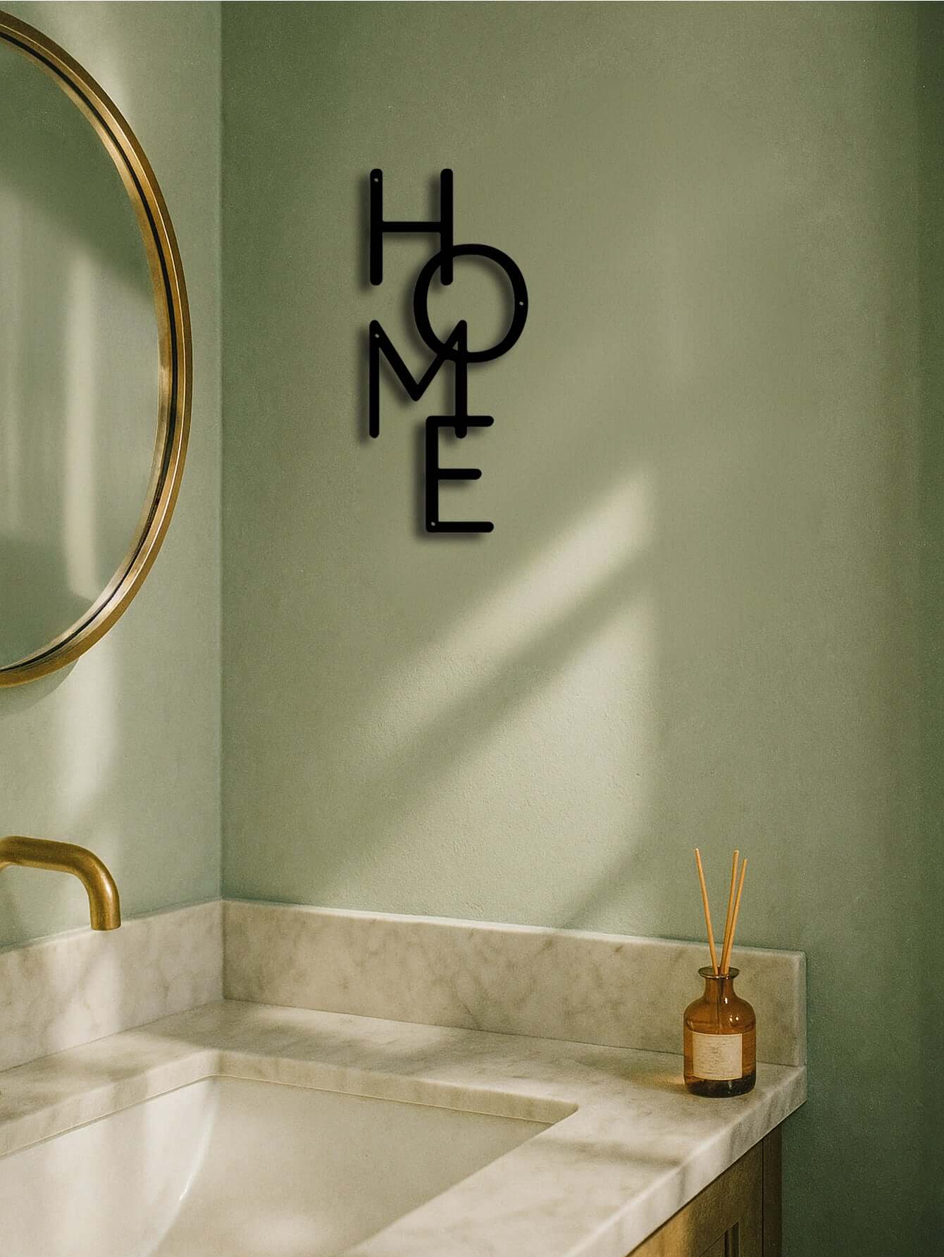 Unique cursive HOME wall sculpture made of durable black metal