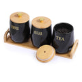 Set of 3 OGANAZI matte black ceramic canisters with bamboo lids for kitchen storage