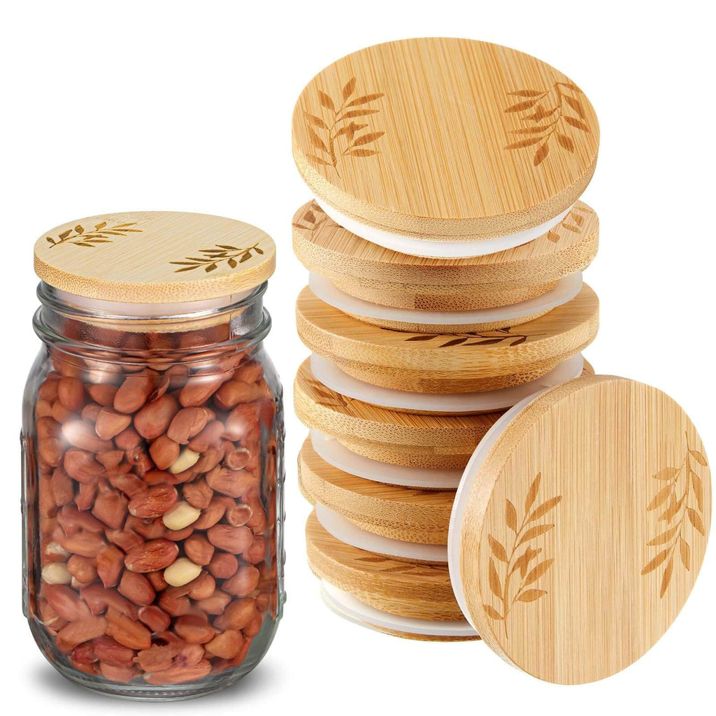 Airtight silicone seal on natural bamboo lid for regular mouth mason jars